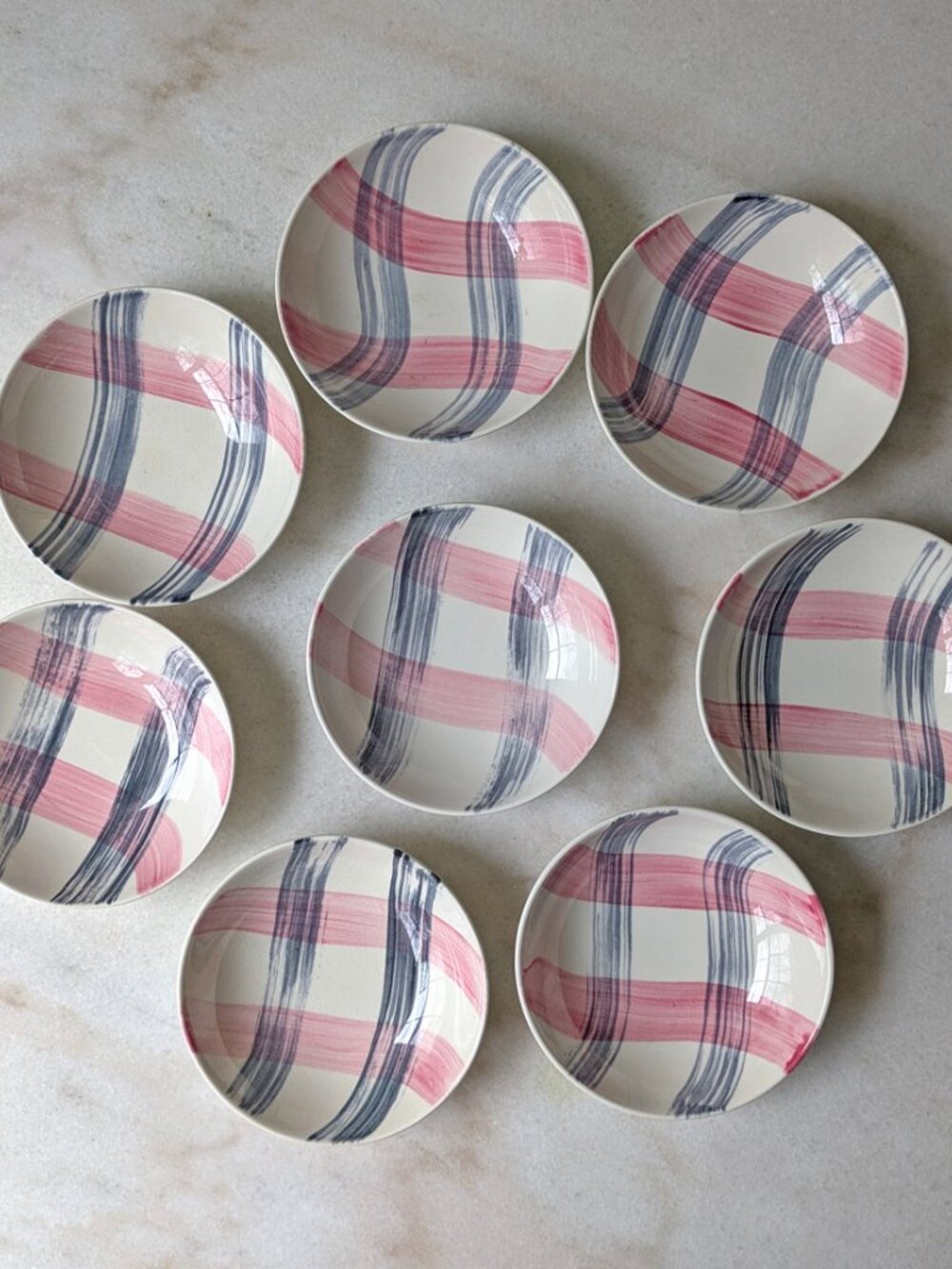 1950s Vtg Pink & Charcoal Handpainted Stetson Dessert Berry Bowl Set Scots Clan